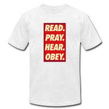 Load image into Gallery viewer, Read. Pray. Hear. Obey. Unisex Tee Unisex Jersey T-Shirt | Bella + Canvas 3001 - Yah Equip Apparel
